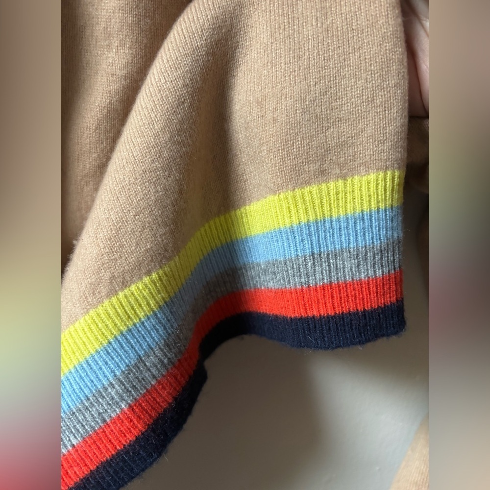 J. Society Cashmere Crew Neck Tan Sweater with Colorful Stripes - Picture 5 of 6